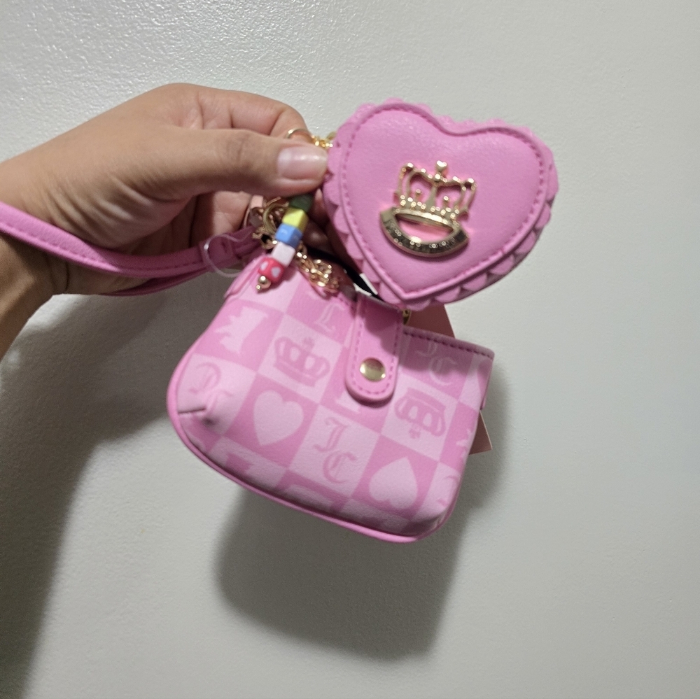 Juicy Couture Pink Checker Heart Crossbody with Heart Coin Pouch - Picture 3 of 10